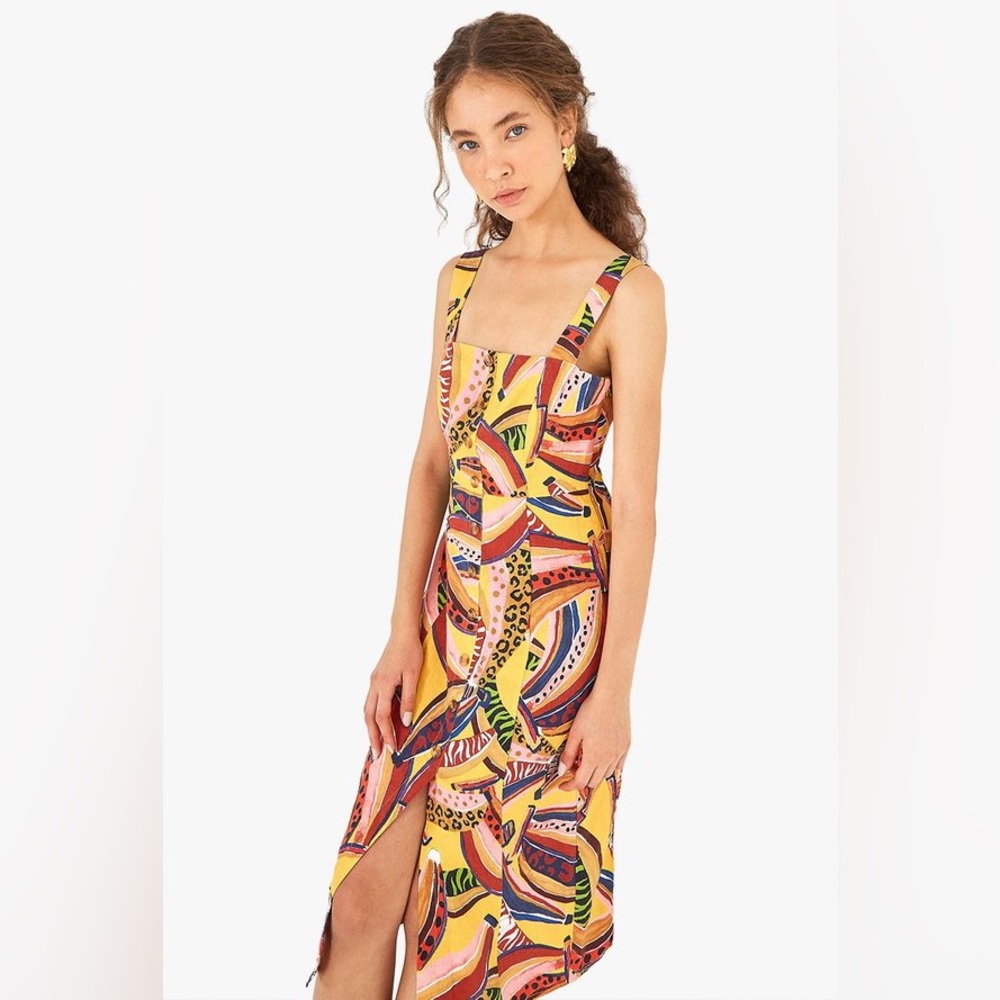 Farm Rio multi banana linen midi dress